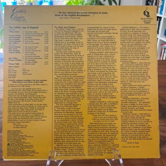 The Deller Consort The Golden Age of England Vinyl LP 1979 Quintessence PMC7143 - Picture 7 of 7